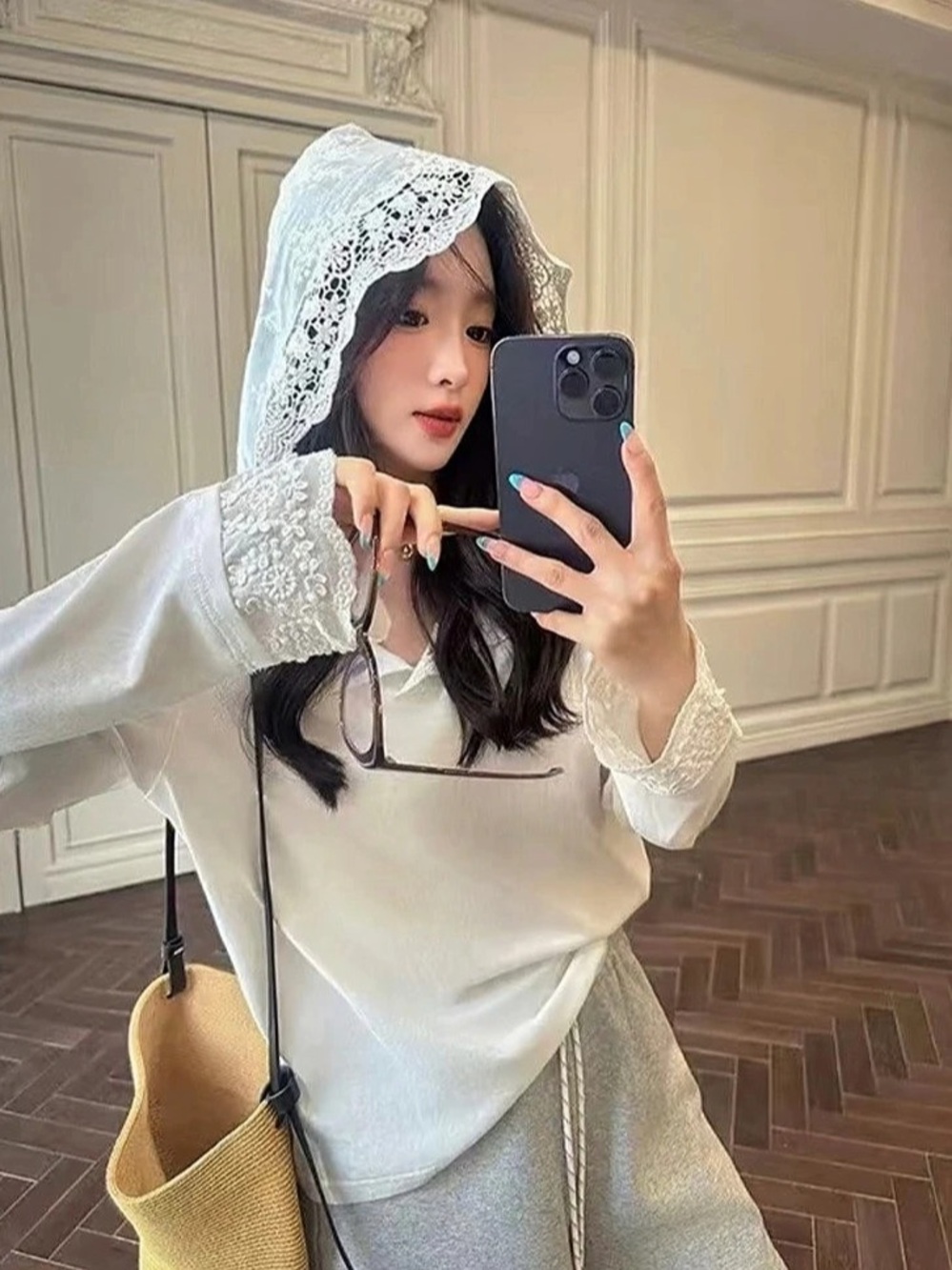 New! White Lace Hooded Blouse